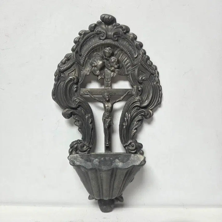 [BUNJANG] Antique German Pewter Holy Water Sprinkler with Cross / 앤틱 독일 주석 성수대 오리지널 주석 성수대 십자가 가톨릭