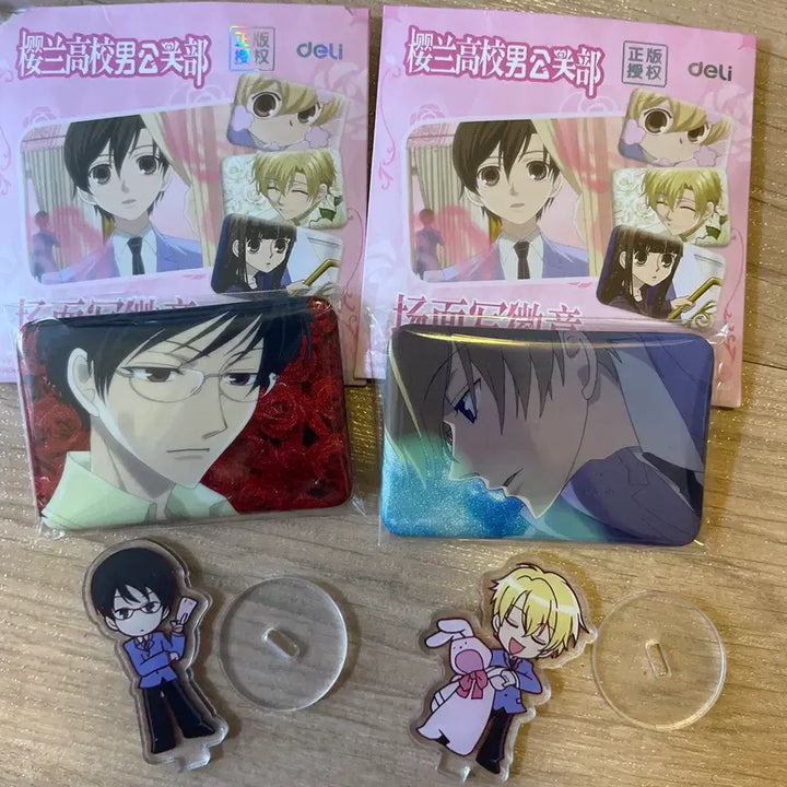 [BUNJANG] Ouran High School Host Club Kyouya &amp; Tamaki Canned Badge &amp; Artlist Stand Set / 오란고교사교클럽 쿄우야 타마키 캔뱃지 아트릴스텐드set