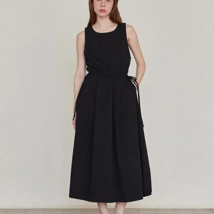 [BUNJANG] Le Sizerem Black Cotton Sleeveless Drawstring Maxi Dress / [새상품] 르세지엠 드로스트링 슬리브리스 원피스 블랙
