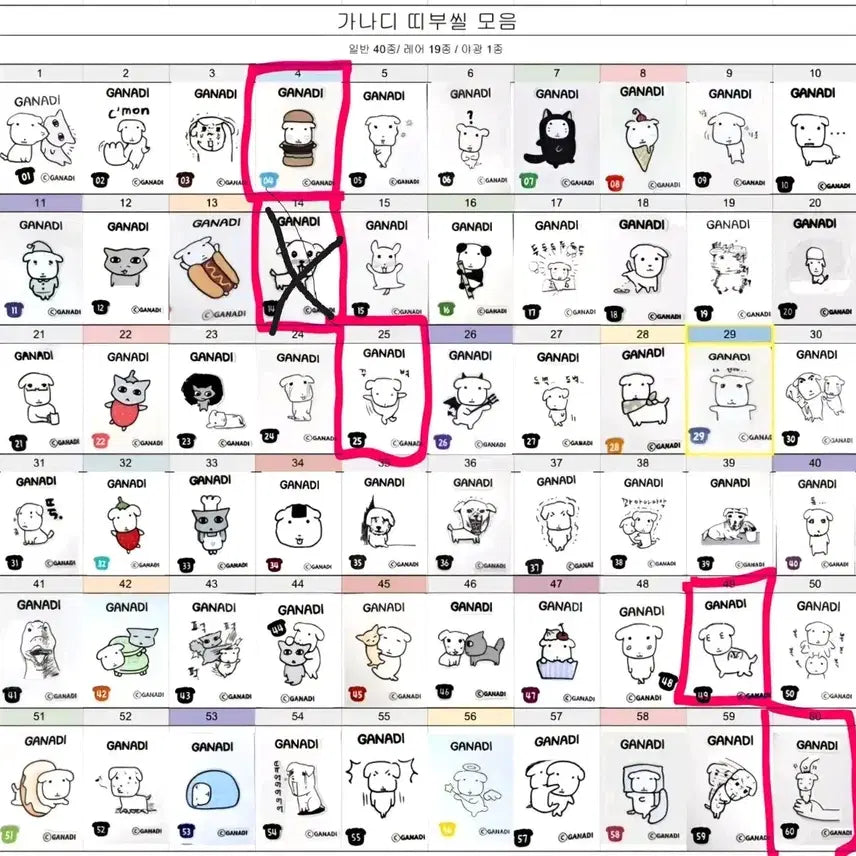 [BUNJANG] Ganadi Ttibusil Stickers (Set of 5) / 가나디 띠부씰 4, 25, 49, 60 판매합니다