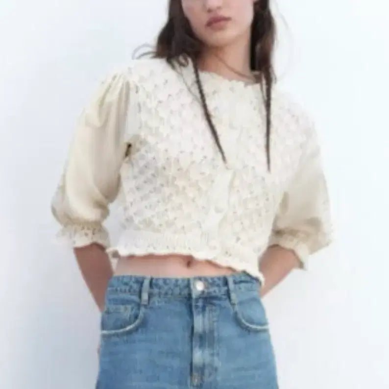 [BUNJANG] ZARA Knit Combo Cropped Cardigan Ivory S / ZARA 자라 니트 콤비 크롭 가디건 아이보리 S사이즈
