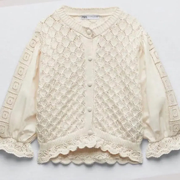 [BUNJANG] ZARA Knit Combo Cropped Cardigan Ivory S / ZARA 자라 니트 콤비 크롭 가디건 아이보리 S사이즈