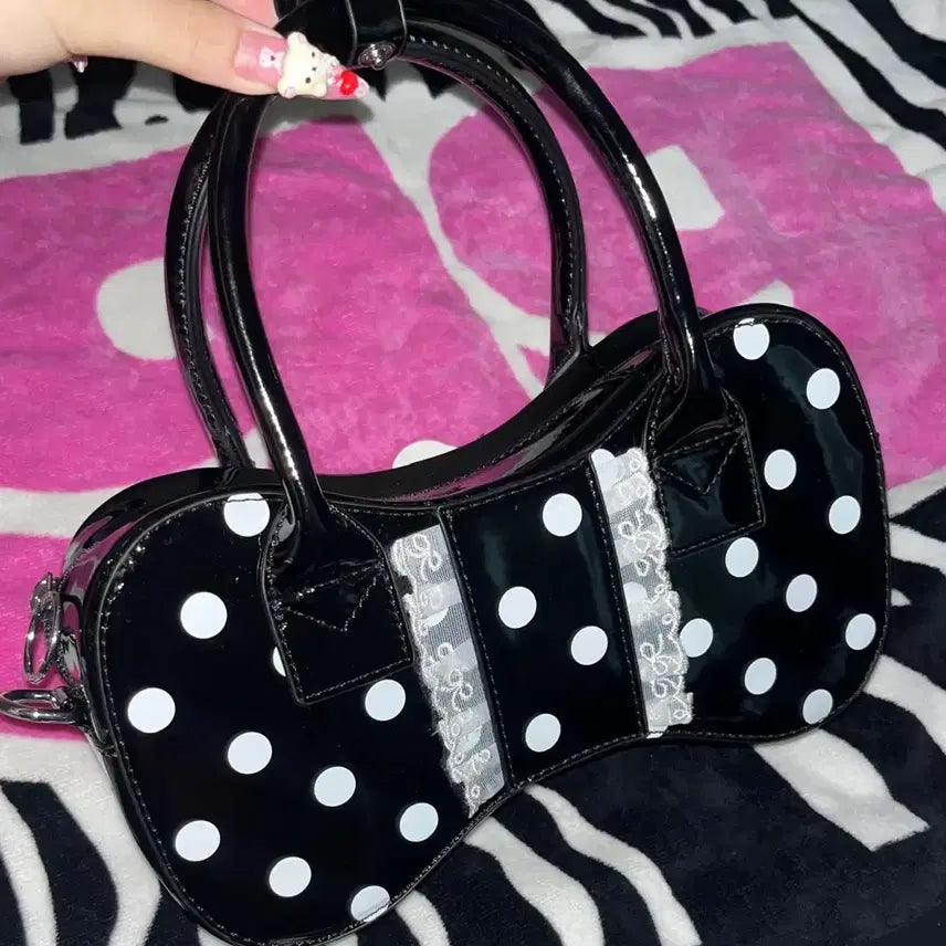 [BUNJANG] Angelic Pretty Dot Enamel Lace Bag / 희귀 공주리본 도트 에나멜 레이스백 히메갸루 로리타 엔젤릭프리티땡땡이