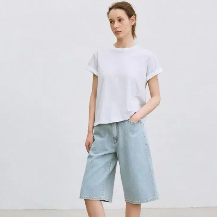 [BUNJANG] Rolled Sleeve T-Shirt (Melange Gray) / 롤업 티셔츠( 멜란지 그레이)