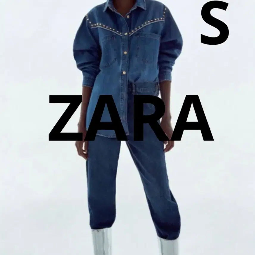 [BUNJANG] ZARA Studded Denim Shirt (Size S) / ZARA 자라 스터드 데님 셔츠 S사이즈
