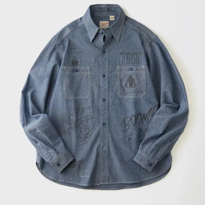 [BUNJANG] Outstanding x Looney Tunes USN Chambray Shirt M / 아웃스탠딩x루니툰 USN샴브레이 셔츠 M