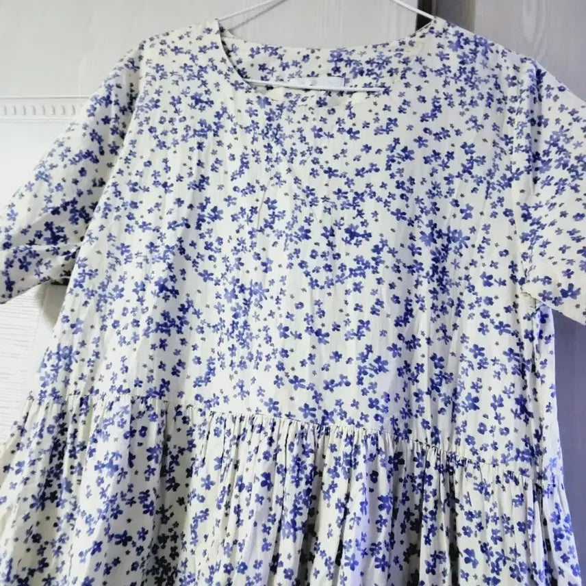 [BUNJANG] Floral Print Flare Cotton Maxi Dress / 잔꽃 플레어 면롱원피스