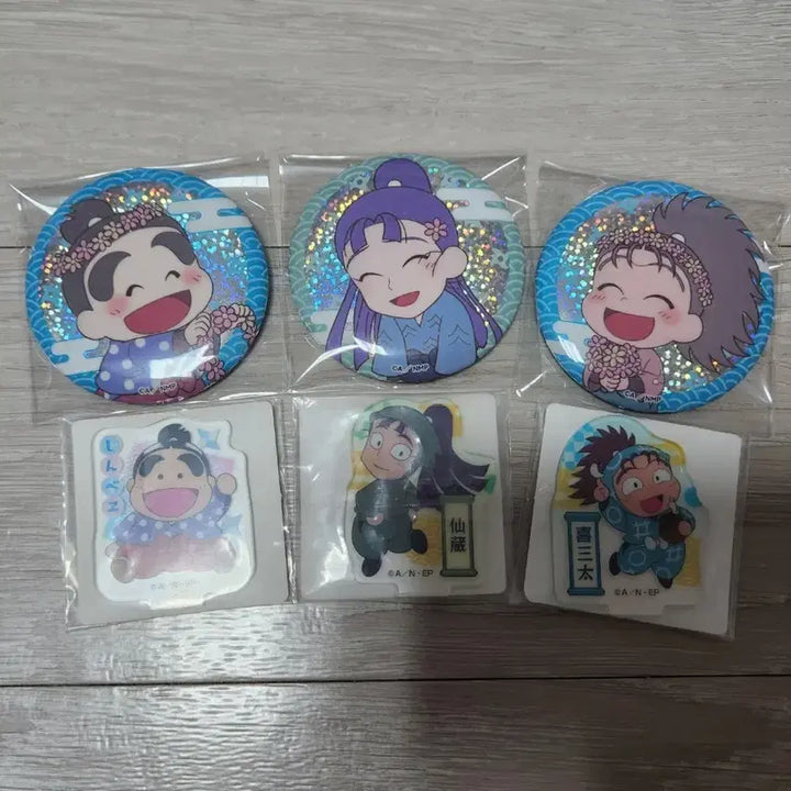 [BUNJANG] Nintama Rantaro Kinzousan Senzo, Shinbe, Kisanta Animate Badge &amp; Mini Acrylic Set / 닌타마 란타로 엄금조 센조, 신베, 키산타 애니메이트 배지, 미니 아크릴
