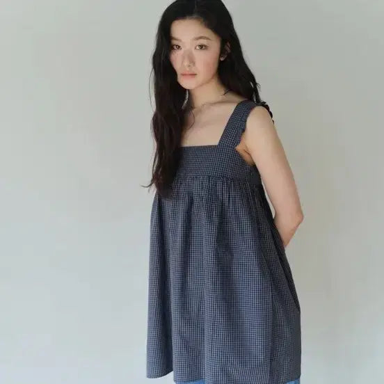 [BUNJANG] Homebodythings Shirring Check OPS (Navy) / 홈바디띵즈 Shirring Check OPS (NAVY)