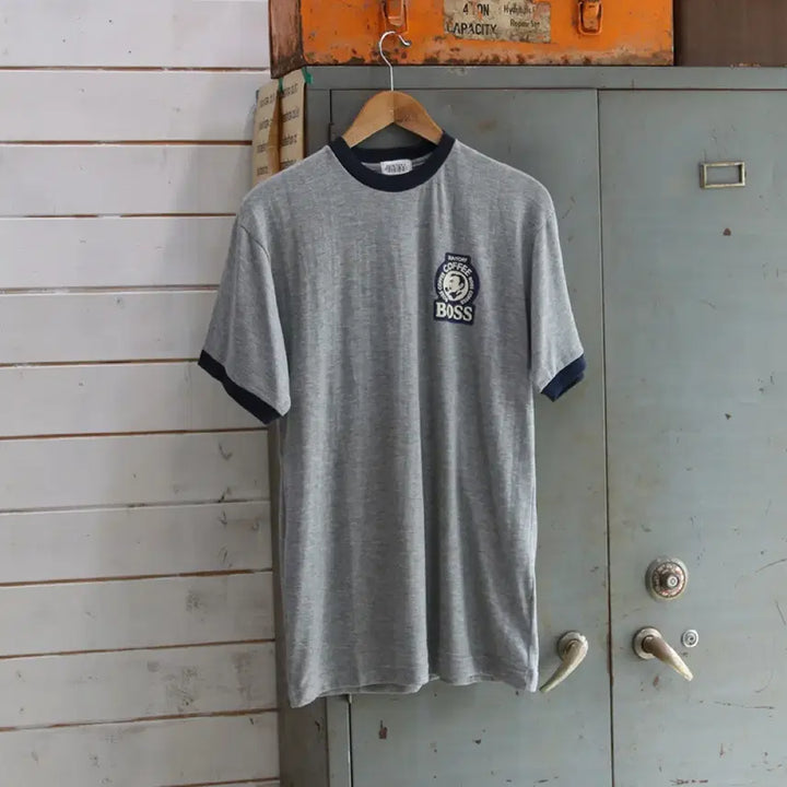 [BUNJANG] Suntory Boss Coffee Ringer T-Shirt / (착용컷) SUNTORY BOSS COFFEE 링거 반팔 티셔츠 100