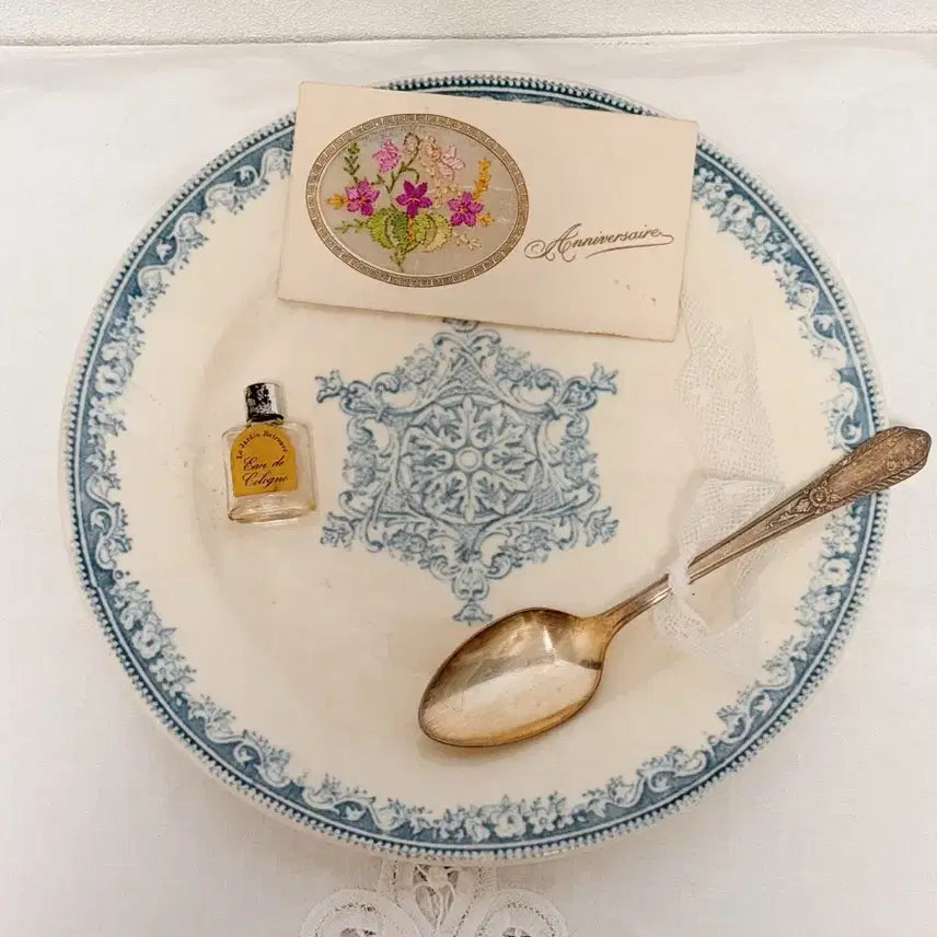 [BUNJANG] French Antique Blue Théâtre de la Mer Plate by G. Jouye Bordeaux / 프렌치 앤틱 블루 떼흐드페
