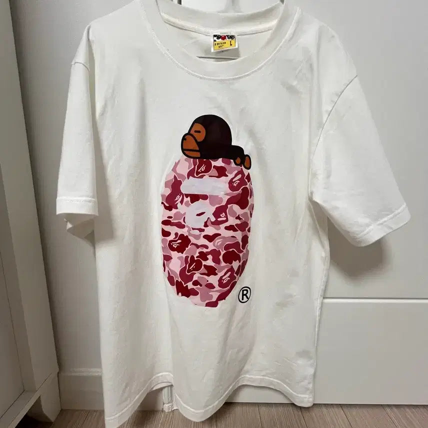 [SOLD OUT] 급처!베이프 ABC 카모 마일로 티셔츠 화이트 핑크 L