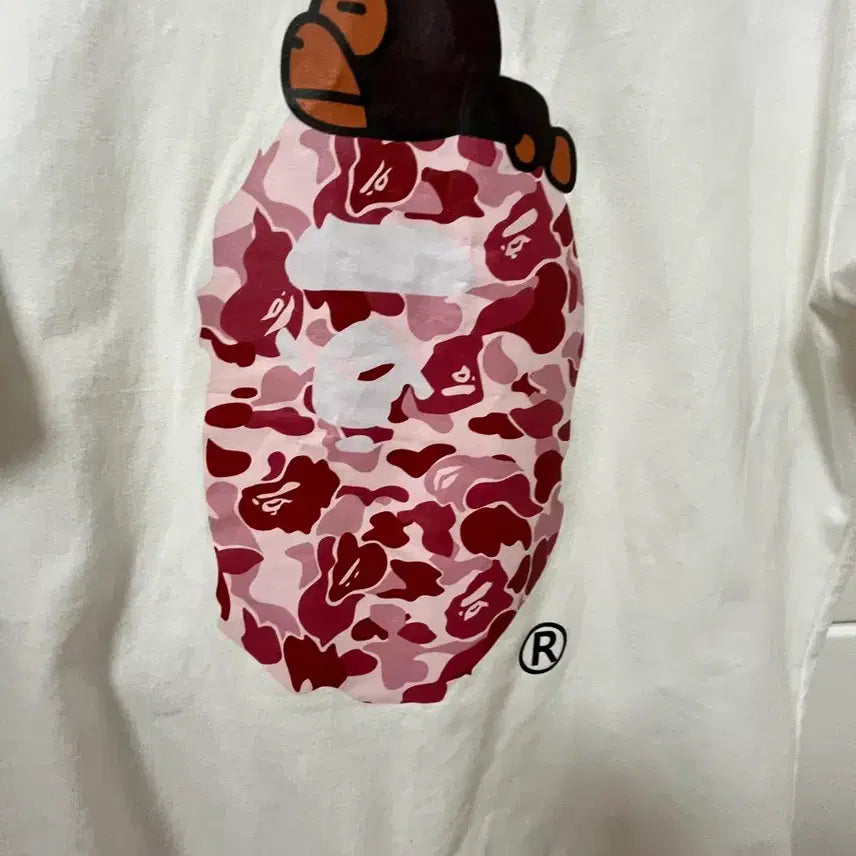 [SOLD OUT] 급처!베이프 ABC 카모 마일로 티셔츠 화이트 핑크 L
