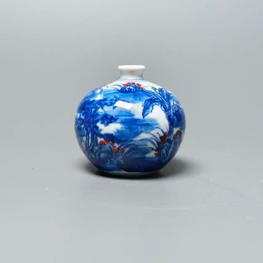 [BUNJANG] Qing Dynasty Blue-and-White and Iron-Red Porcelain Vase / 청말민국 청화진사 고사인물문 항아리형 소병 중국도자기 골동품