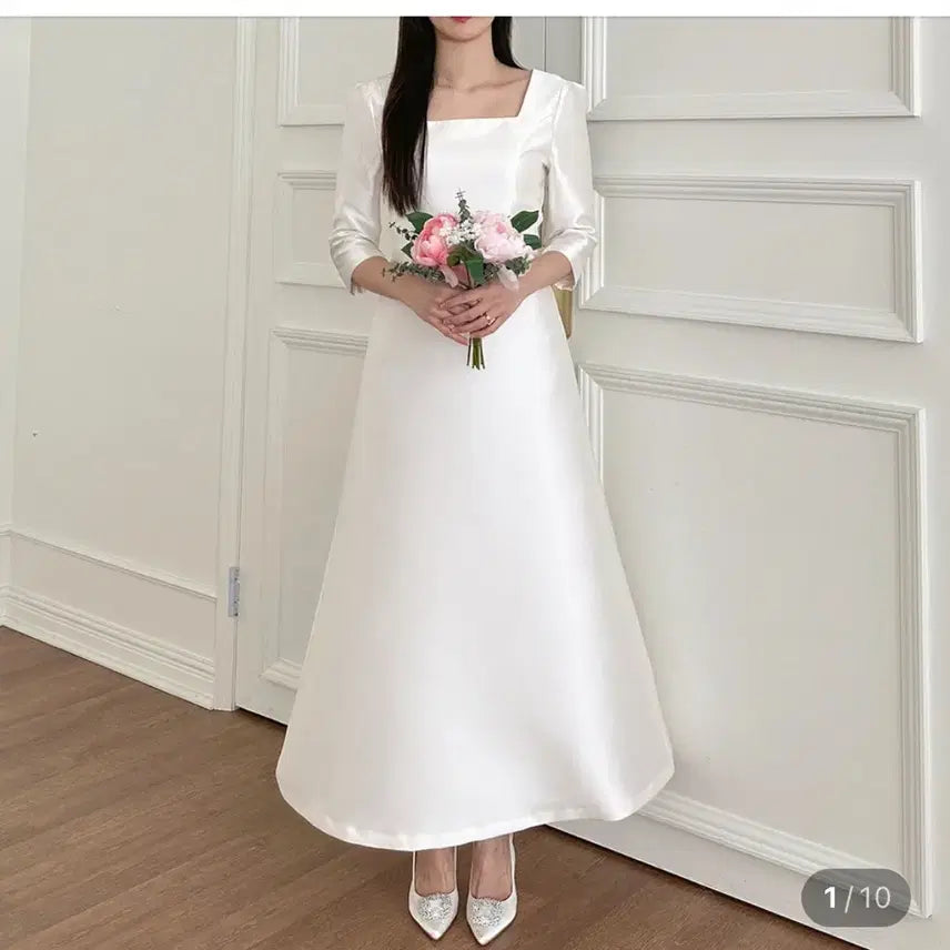 [SOLD OUT] 미카도 스퀘어넥 셀프 웨딩 드레스 원피스