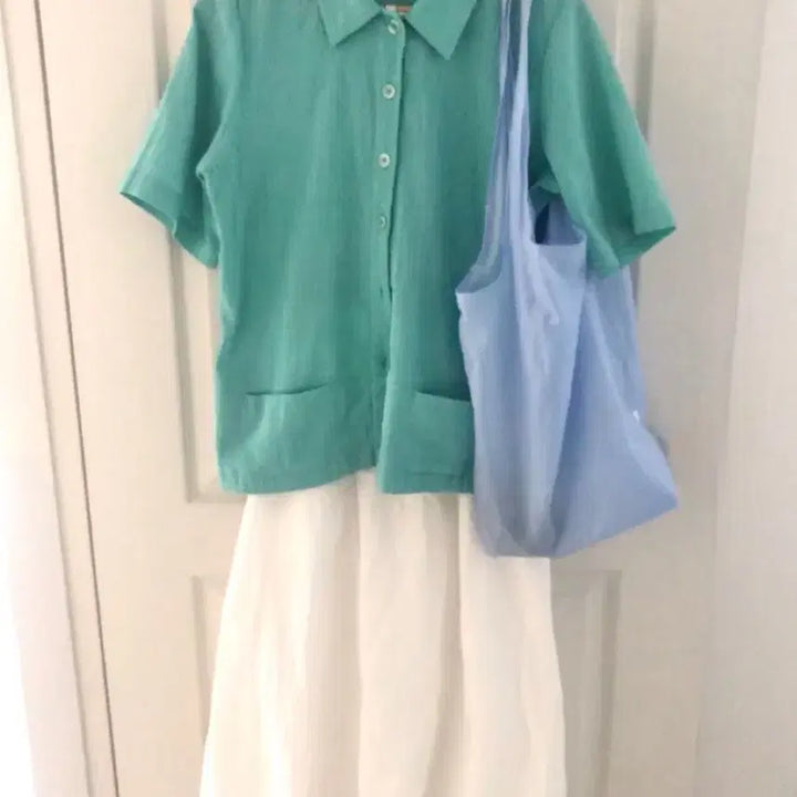[BUNJANG] Uniqlo Mint Cotton Skirt &amp; Short Sleeve Blouse Bundle Set / [오늘만 할인]유니클로 하구미 모리걸 민트 여름코디 일괄