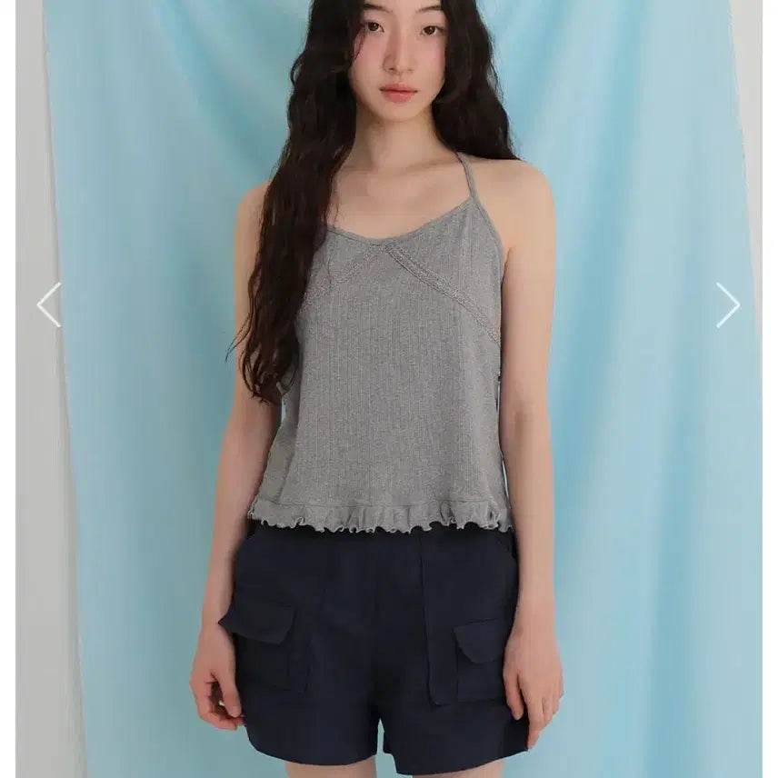 [BUNJANG] Moi Frill Sleeveless T-Shirt Grey / 모의 프릴슬리브리스티 그레이