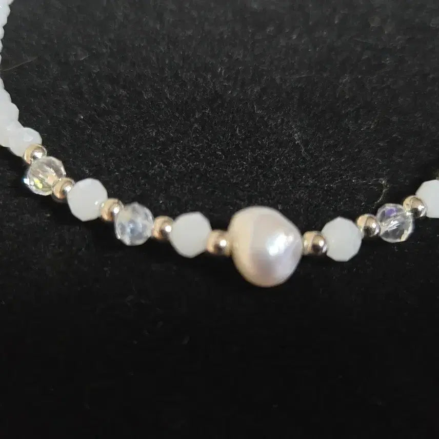 [BUNJANG] Freshwater Pearl Accent Matte White Stone Anklet / 담수진주포인트 무광화이트원석발찌
