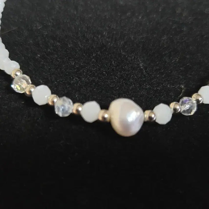 [BUNJANG] Freshwater Pearl Accent Matte White Stone Anklet / 담수진주포인트 무광화이트원석발찌