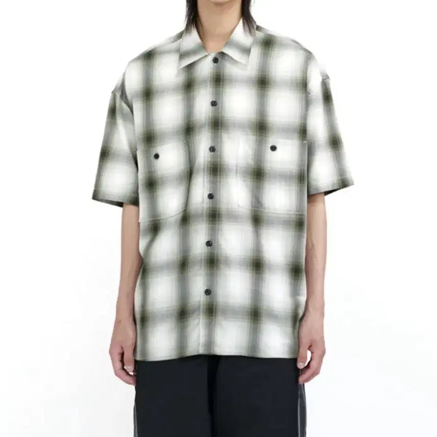 [BUNJANG] Polilu 1/2 Sleeve Check Shirt Green Ombre / 폴리테루 1/2 반팔 체크 셔츠 그린 옴브레