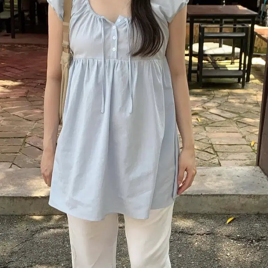 [BUNJANG] Sky Blue Frill Blouse - Size S / (새상품) 하늘색 프릴 블라우스 S