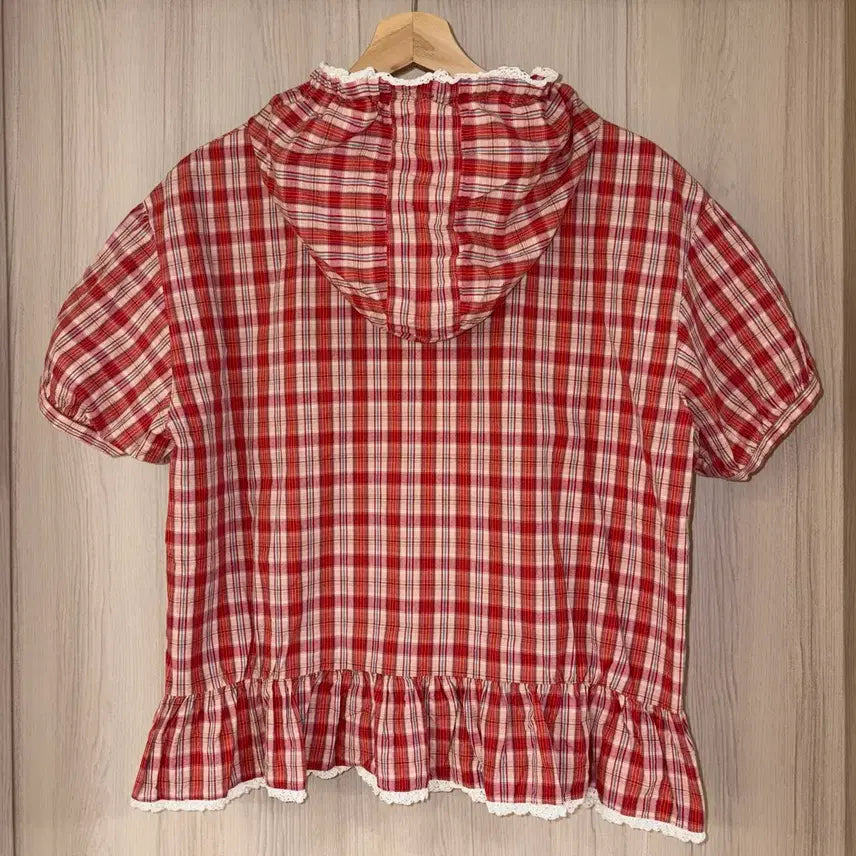 [BUNJANG] Japanese Vintage Apple Check Short Sleeve Hoodie / [일본빈티지] 사과 체크 반소매 후드