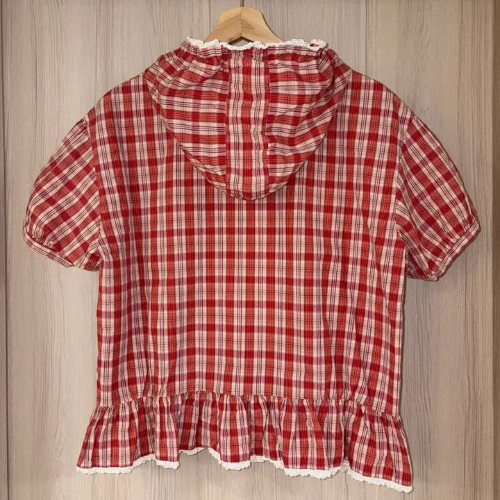 [BUNJANG] Japanese Vintage Apple Check Short Sleeve Hoodie / [일본빈티지] 사과 체크 반소매 후드
