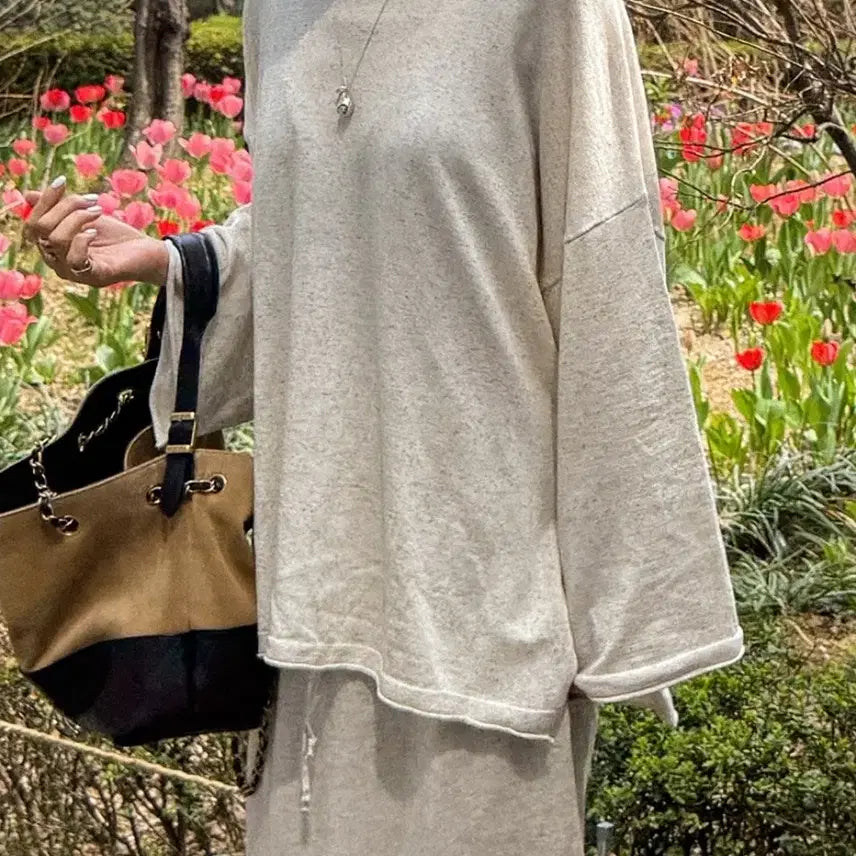 [BUNJANG] Mueen Linen Long Skirt Set - Oatmeal / 무엔 린넨 상하세트 롱스커트 새제품 F