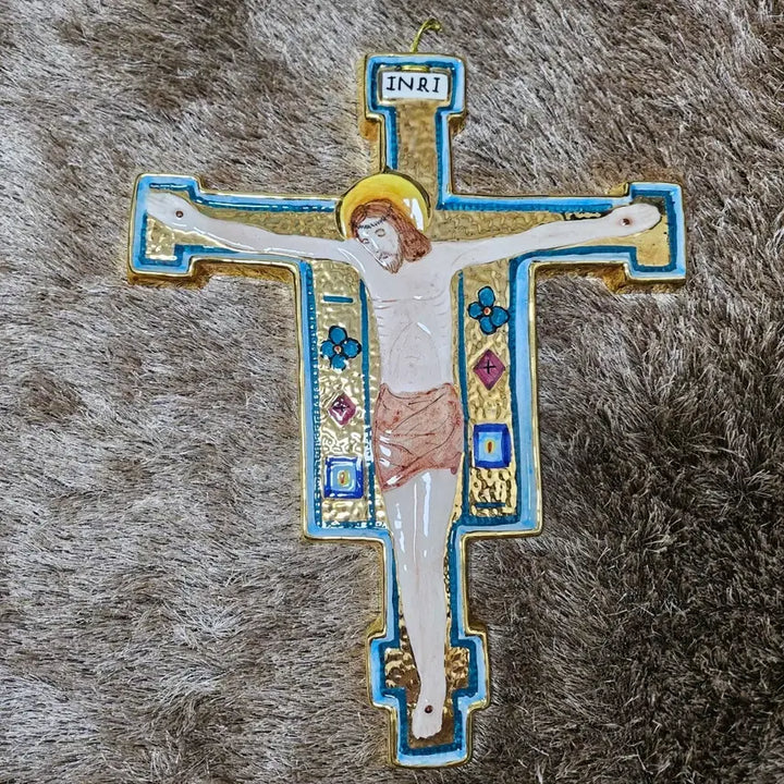 [BUNJANG] Old Italy Gloss Ceramic Hand-Painted INRI Relief Wall Hanging Cross / 올드 이태리 유광 세라믹 핸드페인티드 INRI 부조 벽걸이 십자가.