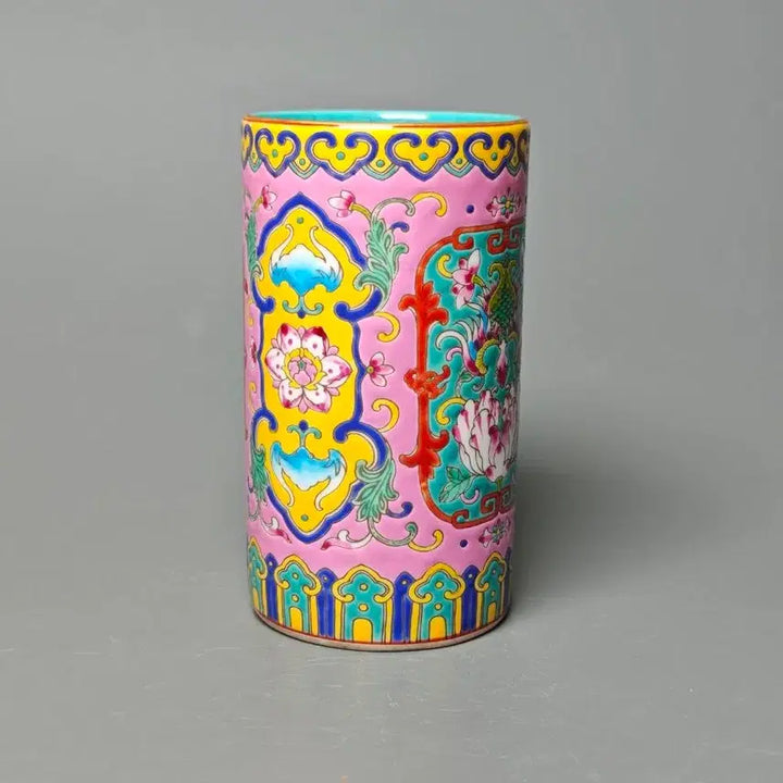 [SOLD OUT] 대청건륭년제 분채 연화문 관요 원통형 필통 중국도자기 골동품 고미술품