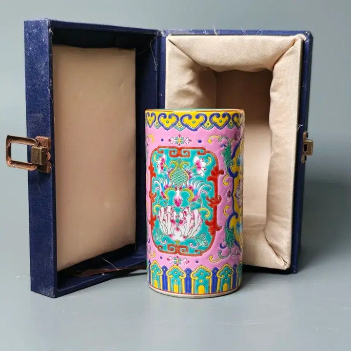 [SOLD OUT] 대청건륭년제 분채 연화문 관요 원통형 필통 중국도자기 골동품 고미술품