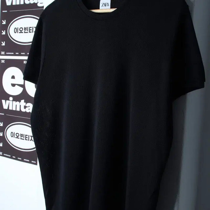 [BUNJANG] Zara Lightweight Plain Knit Short Sleeve T-shirt Black (L-XL) / (L-XL) 자라 반팔 티셔츠 니트 경량 무지 블랙-7F07