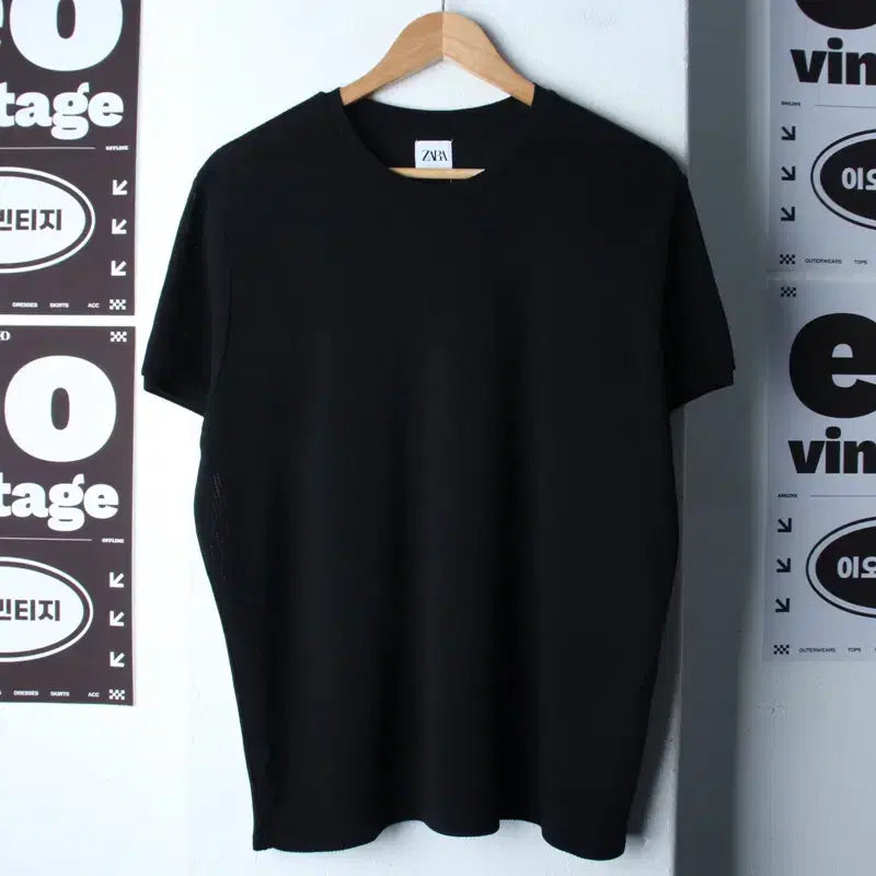[BUNJANG] Zara Lightweight Plain Knit Short Sleeve T-shirt Black (L-XL) / (L-XL) 자라 반팔 티셔츠 니트 경량 무지 블랙-7F07