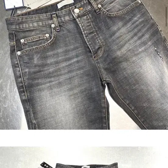[BUNJANG] Undermycar Legion03 Slim Fit Blue Stitch Washed Grey Jeans / 언더마이카 리전03 슬림핏 블루 스티치 워시드 진 워시드 그레이