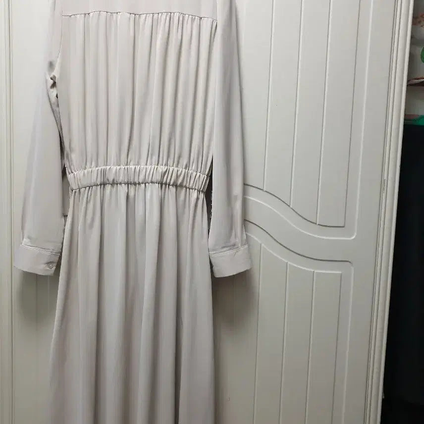 [BUNJANG] Ribbon Neck Long Dress Beige / 리본 넥 블라우스 롱원피스 베이지