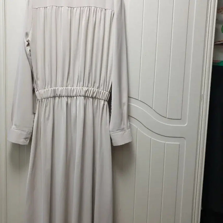 [BUNJANG] Ribbon Neck Long Dress Beige / 리본 넥 블라우스 롱원피스 베이지