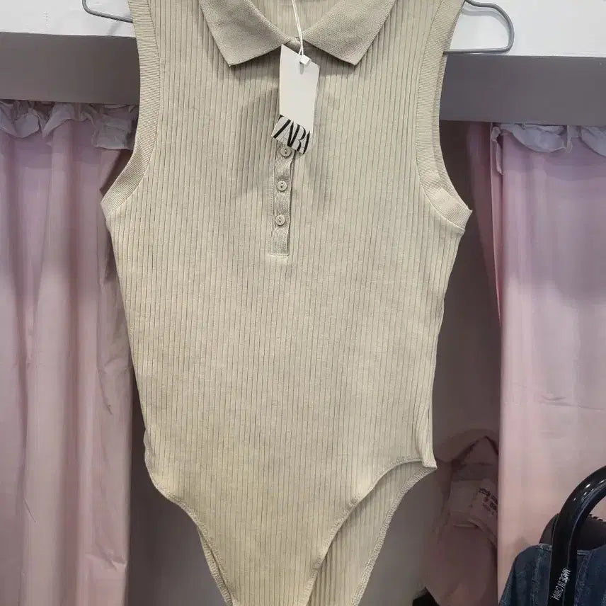 [SOLD OUT] 자라 골지 카라 민소매 바디수트 베이지