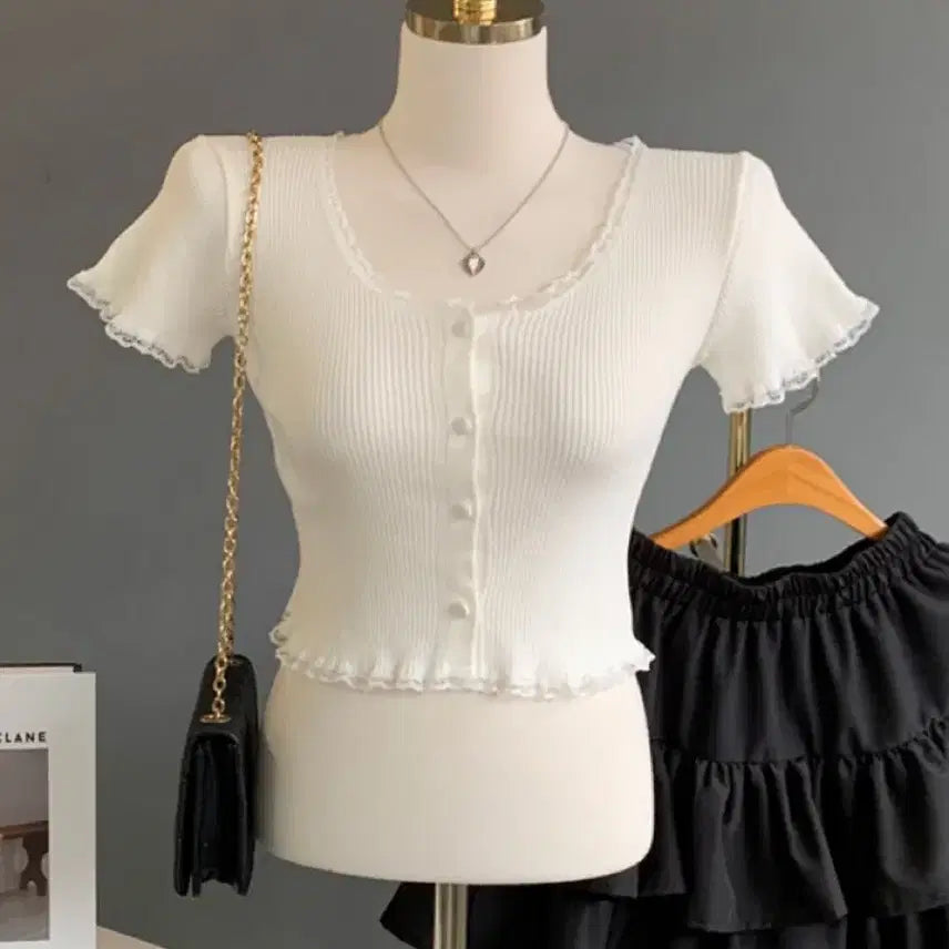 [BUNJANG] Knit White Short-Sleeve T-Shirt / 니트 화이트 반팔 티셔츠