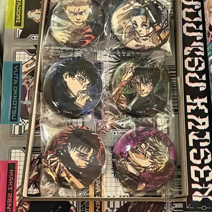[BUNJANG] Jujutsu Kaisen Original Art Can Badge &amp; Holographic Sticker Set / 주술회전 원화 캔뱃지, 홀로 스티커 세트 판매 유지, 후시구로, 유타
