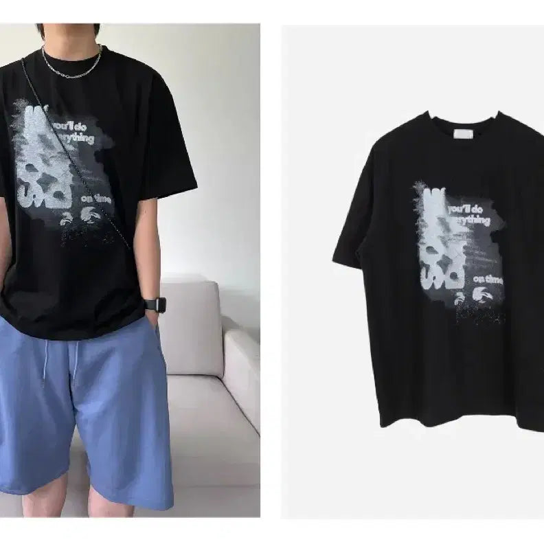 [BUNJANG] Shadow Printing Tie-Dye Oversized Summer T-Shirt / 쉐도우 프린팅 나염 반팔티 오버핏 여름 티셔츠