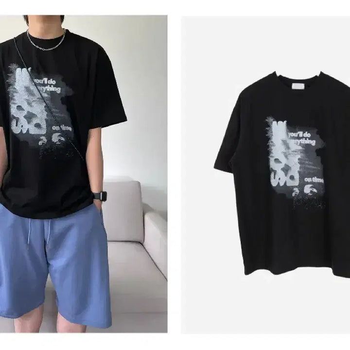 [BUNJANG] Shadow Printing Tie-Dye Oversized Summer T-Shirt / 쉐도우 프린팅 나염 반팔티 오버핏 여름 티셔츠