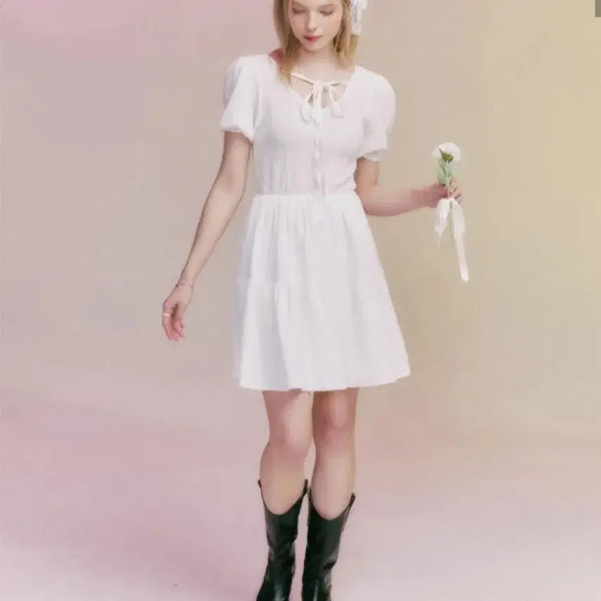 [BUNJANG] Moonfairy Blanc Ribbon Puff Dress / 문페어리 블랑 리본 퍼프 드레스