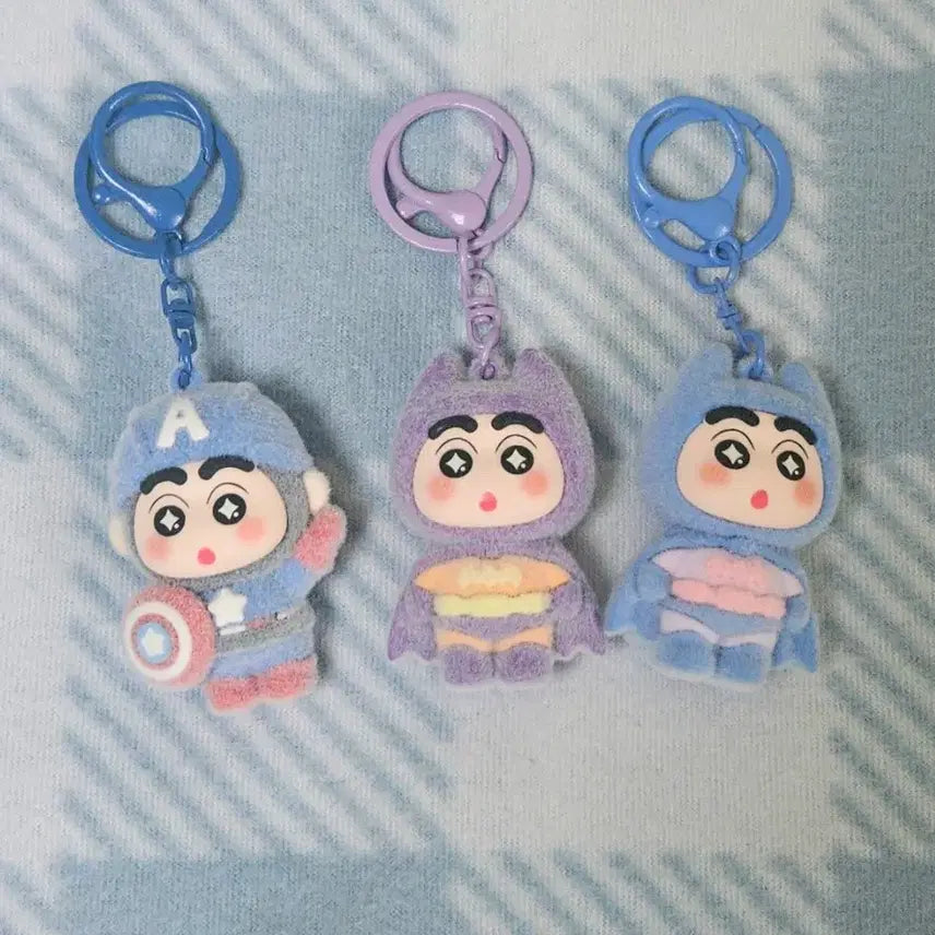 [BUNJANG] Crayon Shin-chan Captain America &amp; Batman Floki Keychain Bundle Set / [일괄] 짱구스타일 캡틴아메리카, 배트맨 플로키 키링