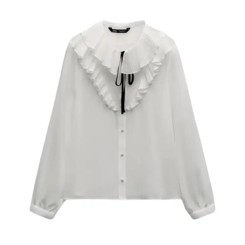 [BUNJANG] Zara Ribbon Frill See-through Blouse XS / ZARA 자라 리본 프릴 시스루 리본 블라우스 XS