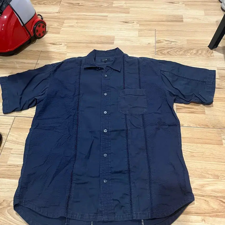 [BUNJANG] BEAMS 24SS Lace Detail Short Sleeve Shirt Dark Navy / BEAMS 빔즈 24SS 레이스 디테일 반팔 셔츠 다크네이비