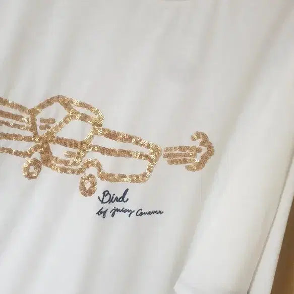 [BUNJANG] Hansome Bird by Juicy Couture Gold Sequin Short Sleeve T-Shirt (M) / [M] 한섬 버드 바이 쥬시꾸뛰르 골드 스팽글 반팔 티