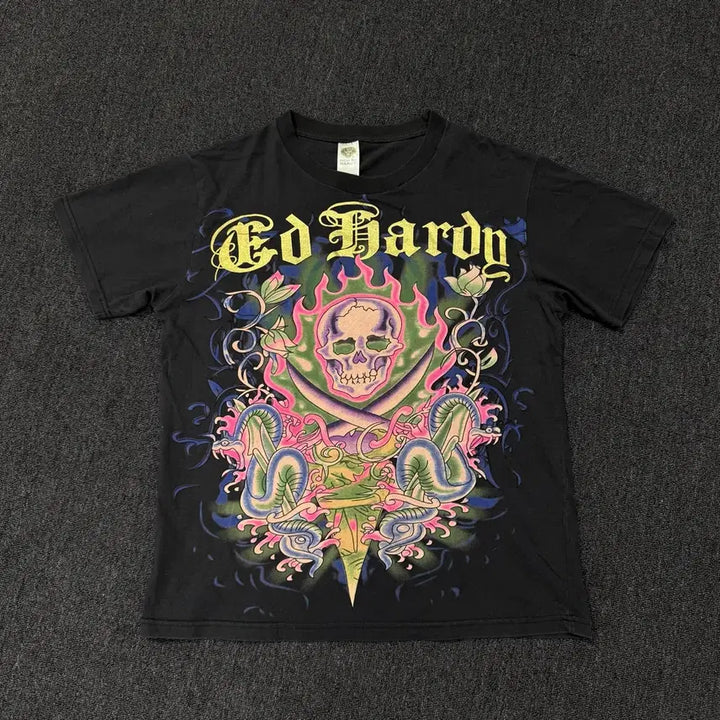 [BUNJANG] Ed Hardy Skull Snake Graphic T-Shirt / USA 에드하디 스컬 스네이크 그래픽 반팔 티셔츠