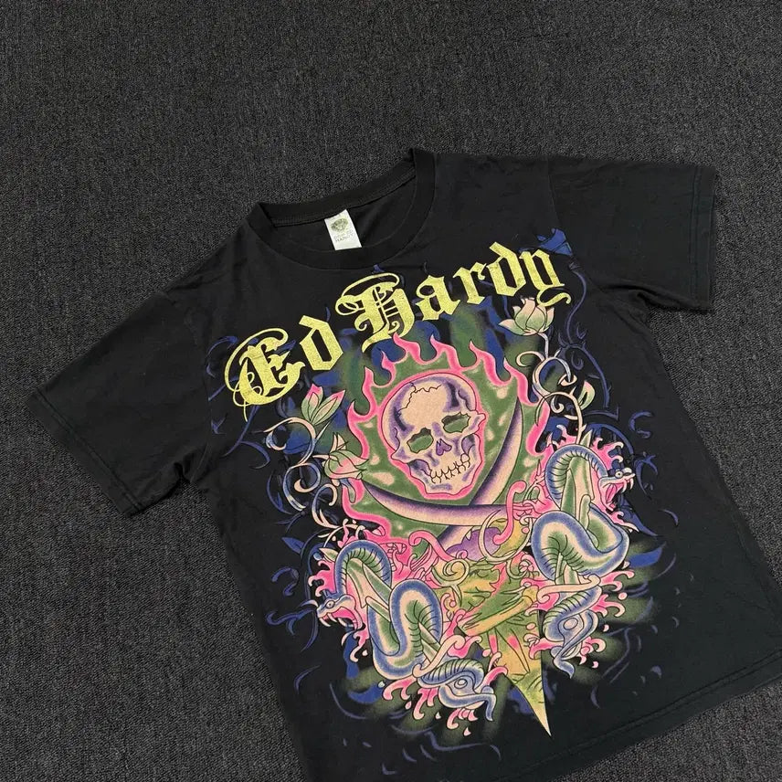 [BUNJANG] Ed Hardy Skull Snake Graphic T-Shirt / USA 에드하디 스컬 스네이크 그래픽 반팔 티셔츠