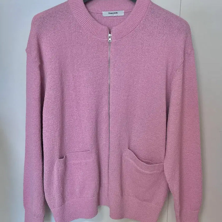 [BUNJANG] 8Seconds Boucle Round Neck Zip-Up Cardigan Light Pink / 에잇세컨즈 가디건 부클 라운드넥 집업 라이트 핑크