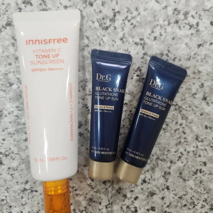 [BUNJANG] Innisfree Vita C Dark Spot Tone-Up Sunscreen + Dr.G Black Snail Tone-Up Sunscreen Sample / 이니스프리 썬크림 비타씨 잡티 톤업 선스크림 + 닥터지 블랙 스네일 톤업